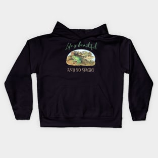 Frog Illustration with Quote: Life is Beautiful Kids Hoodie